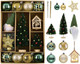 DecorbyHannah 70ct Christmas Ornaments Set, Shatterproof Decorative Green Gold Christmas Tree Decorations with Small Xmas Tree, Gnome and Wooden Lighted Bird House for Home Party Halloween Decor