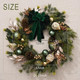 Decorbyhannah Collapsible Christmas Wreath, 24 inch Christmas Wreaths for Front Door with Lights, Artificial Reef Indoor Outdoor Decorations with Bow Pinecone Ornaments for Table Window (Green Gold)