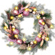 Decorbyhannah Collapsible Christmas Wreath, 24 inch Christmas Wreaths for Front Door with Lights, Artificia Reef Indoor Outdoor Decorations Pinecone Ornaments for Table Window (Pink & Gold)
