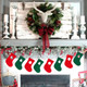 Christmas Decorations Red and Green Felt Christmas Socks Banner Garland, 8pcs Xmas Socks Streamer for Indoor Holiday Wall Window Door Decoration