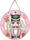 Deroro Christmas Nutcracker Front Door Sign, Pink Xmas Soldier Candy Buffalo Plaid Check Wood Door Hanger Outdoor Outside Porch Decor, Farmhouse Holiday Wooden Wreath Indoor Wall Hanging Decoration