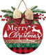 Deroro Merry Christmas Tree Deer Front Door Sign, Xmas Holiday Snowflake Plaid Wood Door Hanger Outdoor Outside Porch Decor, Farmhouse Wooden Wreath with Bow Red Berry Indoor Wall Hanging Decoration