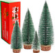 Small Christmas Tree Decorations Indoor, Bottle Brush Trees Christmas Centerpieces for Tables, Fake Pine Sisal Winter Decor with Wooden Base Box for Xmas Holiday Party Home Craft, 4Pcs