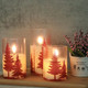 DRomance Christmas Tree Glass Flameless Candles with Remote Timer Battery Operated Real Wax 3D Wick LED Flickering Pillar Candles Christmas Holiday Decor(Red, 3 x 4,5,6 Inch)