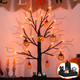 EAMBRITE Halloween Tree, 2FT Black Spooky Tree with 24 LED Orange Lights 8 Pumpkin, Battery Operated Small Tabletop Black Tree with Timer for Indoor Centerpiece Decorations Christmas Home Fireplace