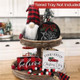7pcs Christmas Gnome Tiered Tray Decor - Rustic Farmhouse Home Winter Kitchen Table Decorations- Wooden Bead Garlands Christmas Flocked Christmas Tree(Tray Not Included)