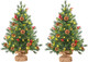 2 Pack 24 in Realistic Feel Thick Prelit Artificial Christmas Tree Tabletop Decorations Timer Battery Operated Pine Cones Red Berries Christmas Indoor Home Decoration