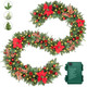 Prelit 9FT Christmas Garland with Berries and Balls,Pine Cone,Golden Flower and 50 Battery Operated Soft White LED Lights with Timer,Artificial Holiday Decoration Door Outdoor (Red)