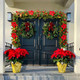 Prelit 9FT Christmas Garland with Berries and Balls,Pine Cone,Golden Flower and 50 Battery Operated Soft White LED Lights with Timer,Artificial Holiday Decoration Door Outdoor (Red)