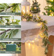 Ethlomoer 6.6FT Pre-lit Christmas Garland with 20 LED Lights, Battery Operated, Flocked Olive Lighted Garland with Snowflakes for Mantle Stairs Wall, Indoor&Outdoor, Greenery Garland for Christmas Dec