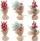 Fangoo 6pcs Mini Artificial Christmas Tree with Pine Cone Red Berry Desktop Tree with Linen Base Artificial Frost Trees Xmas Tree for Office Desks and Christmas Party Decorations