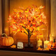 FastDeng 1.5ft Lighted Maple Tree, Artificial Fall Tree Light, Timer 36 LED Light, 72 Leaves, 6 Acorns Autumn Tabletop Tree Battery Operated for Indoor Fall Harvest Home Decor, Thanksgiving Decoration
