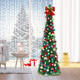 Pop Up Christmas Tree, 5FT Collapsible Christmas Tree with 30 LED Multicolor Lights, Tinsel Pencil Christmas Tree with Ball Bowknot Box for Indoor, Party, Xmas, Home,Office Decor