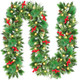 FINOM Christmas Garland, 9ft Artificial Christmas Tree Garland,Christmas Garland with Lights, Pine Cones, Red Berries, Branch Tips, Christmas Decoration for Stairs, Fireplace, Door, Xmas Trees, Garden