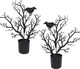 2PCS Halloween Black Tree Decorations Indoor Outdoor, Halloween Black Spooky Tree Branches with Crows for Home Window Table Centerpiece Fireplace Halloween Party Decorations