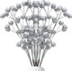 6 Pcs Large Glitter Floral Picks for Christmas Decorations, Artificial Silver Berry Stems for Christmas Indoor Outdoor Wreaths Mantle Tree Holiday Party Table Centerpieces Decor (Silver)