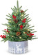 Pre-lit Tabletop Artificial Mini PE Christmas Tree - 21" Little Xmas Tree with LED Lights and Fence Base for Home Office Holiday DIY Décor
