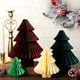 4 Pcs Paper Christmas Tree 3D Honeycomb Centerpiece Xmas Paper Tree Decoration Green Brown Neutral Color 4 Sizes Honeycomb Tree Table Decor for Table Mantel Fireplace Party Holiday Decor