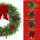 Christmas Wreaths for Front Door, 24 Inch Large Outdoor Christmas Wreath with Berries Velvet Bow, Winter Artificial Cypress Wreath Xmas Wreath for Indoor Window Wall Fireplace Holiday Decor