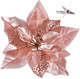 Geefuun 15PCS Christmas Tree Decorations Poinsettias Artificial Flowers Ornaments: Large Size 8.7” Xmas Glitter Flower with Clips Plus Stems (Rose Gold)