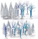 15 Pcs Mini Christmas Trees Bottle Brush Trees Set Christmas Village Sets Navy Blue Winter Village Accessories Ornaments for Christmas Decorations Snowflake Bare Branch Miniature Snow Frost Trees Home