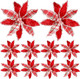 10 Pieces Christmas Buffalo Plaid Red White Green Plaid Poinsettia Flowers Christmas Tree Ornaments for Christmas Tree Wreaths Garland Holiday Decorations