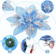 24 Christmas Glitter Artificial Poinsettia Flowers Xmas Poinsettia Artificial Wedding Flowers Decorations Xmas Tree Ornaments with Clips for Party Favors, 6 Inch, 4 Inch, 3 Inch (Silver and Blue)