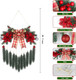 Hanging Christmas Decorations with Lights for Front Door Fireplace Artificial Christmas Greenery Greens Red Berries Bow Pine Needles Wreath Wall Decor for Home Xmas Holiday Party Indoor Porch