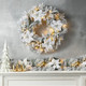 Glitzhome 24" D Pre-Lit Snow Flocked Greenery Pine Poinsettia Christmas Wreath, with 50 Warm White Lights with Timer