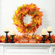 Glitzhome 24 Inch Pre-lit Fall Wreath Autumn Wreath for Front Door, Lighted Maple Leaves Wreath with Timer for Thanksgiving Halloween Christmas Wreath Wall Front Porch Home Decoration