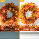 Glitzhome 24 Inch Pre-lit Fall Wreath Autumn Wreath for Front Door, Lighted Maple Leaves Wreath with Timer for Thanksgiving Halloween Christmas Wreath Wall Front Porch Home Decoration