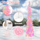 GlyinnHe 5Ft Pop Up Christmas Tinsel Tree with 50 Mulitcolore Lights Prelit Christmas Pencil with Pink Sequins Battery Operated Lighted Glitter Xmas Slim Tree for Indoor Home Party Decor（Pink）