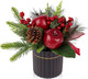 Mini Christmas Tree, Artificial Potted Christmas Tree with Apples Pine Cones Berries Ribbon Tabletop Small Christmas Floral Arrangements in Pot Xmas Centerpieces for Tables Desk Mantle Decor-10.2''