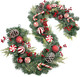Red and White Christmas Garland 6Ft Christmas Garland Ornaments with 15 Balls, 3 Pinecones, 3 Candy Canes, Doorway Garland Christmas Decorations for Fireplace Mantel Staircase Front Door Porch Holiday