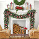 Red and White Christmas Garland 6Ft Christmas Garland Ornaments with 15 Balls, 3 Pinecones, 3 Candy Canes, Doorway Garland Christmas Decorations for Fireplace Mantel Staircase Front Door Porch Holiday