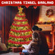 50FT Red Christmas Tinsel Garland, Metallic Twist Shiny Hanging Garland Ornaments for Xmas Tree Party Supplies Thick Thin Metallic Streamers for Indoor Outdoor Decor