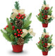 3 Pcs 12 Inch Mini Christmas Trees for Desk Office Tiny Miniature Christmas Tree Table Top Decorated Basket Base Bows Pinecones Berried Tabletop Artificial Small Christmas Decorations Home Decor Xmas