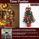 2 Pack GRANDEAL 20 Inch Lighted Tabletop Mini Christmas Tree with Timer 20 LEDs Artificial Small Christmas Tree with Lights, Bow Ball Ornaments Christmas Decorations Xmas Tree Room Office Home Decor