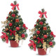 2PACK GRANDEAL 20 Inch Lighted Tabletop Mini Christmas Tree, Artificial Small Christmas Tree with Lights with Timer, Red Pot Box Bows Ornaments Christmas Decoration, Holiday Indoor Decoration