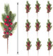 Grunyia 10 Pcs Artificial Pine Cone Picks and Red Berry Mini Artificial Pine Tree for Christmas Party Flower Wreaths and Holiday Decorations