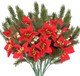 GTIDEA 6pcs Artificial Pine Branches Christmas Greenery Stems with Poinsettias Artificial Christmas Flowers and Berries Fake Green Plants for Xmas Tree Home Porch Table Centerpieces Vase Decor (13.4")