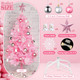 34 Pieces Christmas Tree Decorations Include 4 ft Artificial Christmas Tree with Metal Feet, String Lights, 31 Small Accessories for Home Christmas Party Decoration (Pink)