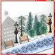 22 Pcs Christmas Village Sets Accessories Miniature Pine Trees Christmas Village Frosted Christmas Tree Figurine Streetlight Lamps Village Street Mat Park Bench Seat for Xmas Winter Decor