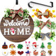 Front Door Decoration Rustic Round Wood Christmas Wreath with 12’‘ Door Hanger,14pcs Interchangeable Seasonal Welcome Sign, Outdoor Wall Hanging, Spring, Summer, Fall and All Seasons Holidays