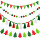 4 Pcs Christmas Tassel Garlands, 9.8 Feet Pom Pom Balls Garland Decor, Colorful Felt Fabric Pennant Banner, Boho Pastel Tassel Wall Door Hanging Decor for Xmas Party Classroom Home Ornament