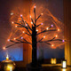 Dimmable 23.6 Inch Halloween Tree Halloween Decorations with 24LED Orange and Purple Lights and Halloween Indoor Tabletop Black Tree with Spider and Scary Web,8 Light Modes,USB/Battery Power