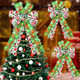 Hiboom 2 Pack Lighted Christmas Tree Topper Bows, 20 x 12'' Large Christmas Wreath Bow Tree Topper, Red Green White Candy Ribbon Bows for Xmas Ornament Holiday Front Door Fireplace Home Decorations