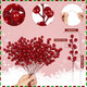 24 Pcs Christmas Tree Decorations, Christmas Ornaments Artificial Red Berry Stems, 8.9 inch Christmas Picks with Faux Holly Berries for Xmas Garland Wreath DIY Craft Decoration Holiday Home Decor(Red)