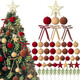 95 PCS Velvet Christmas Tree Decorations Set, 70 Assorted Velvet Flocked Ball Ornament 12 Velvet Bow 1 Top Star 12 Glitter Berry Stems for Xmas Holiday Tree Wreath(Wine Red, Brown, Khaki)