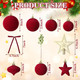 95 PCS Velvet Christmas Tree Decorations Set, 70 Assorted Velvet Flocked Ball Ornament 12 Velvet Bow 1 Top Star 12 Glitter Berry Stems for Xmas Holiday Tree Wreath(Wine Red, Brown, Khaki)